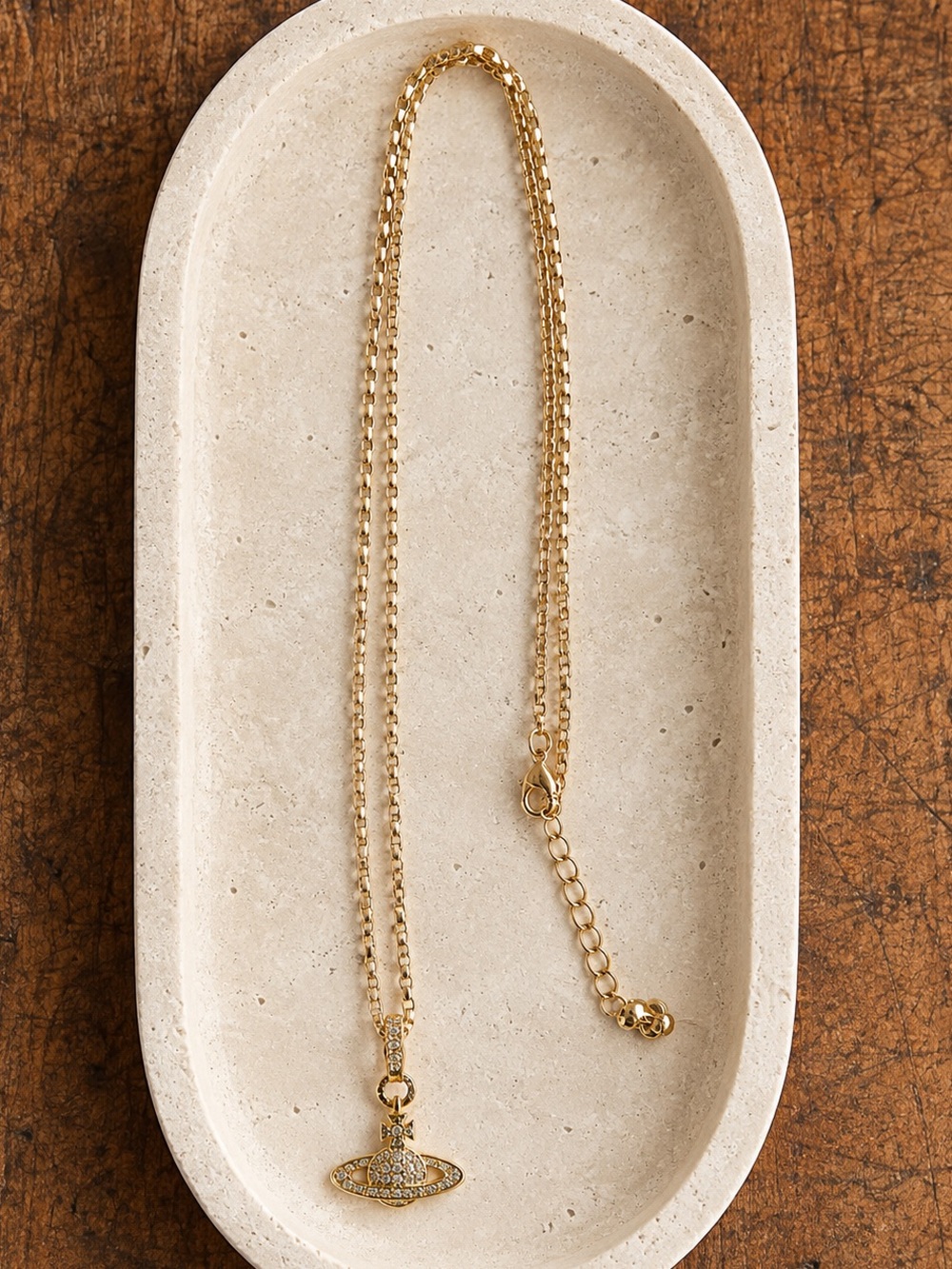 Gold Pavé Planet Pendant Necklace